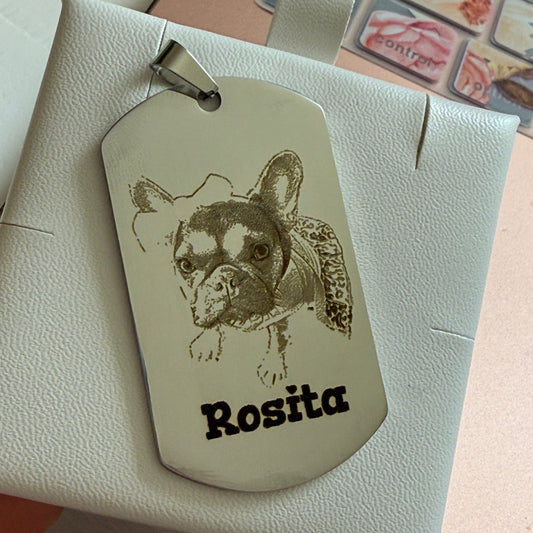 Leather-bound notebook with a dog illustration and 'Rosita' text on a light background