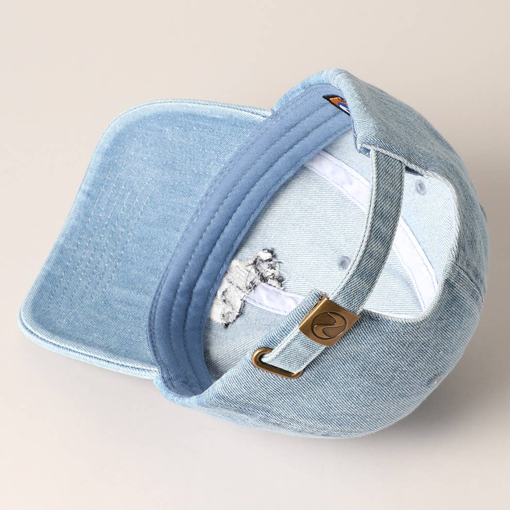 French Bulldog Dog Embroidered Denim Baseball Cap: Light Denim / ONE SIZE