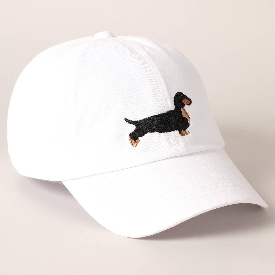 Dachshund Embroidered Baseball Cap: White / One Size