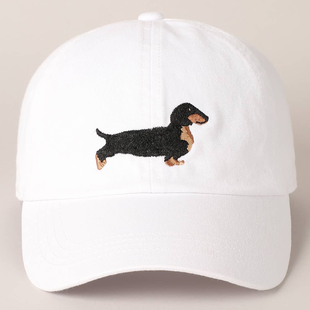 Dachshund Embroidered Baseball Cap: White / One Size