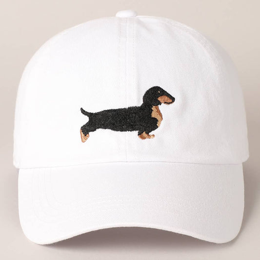 Dachshund Embroidered Baseball Cap: White / One Size